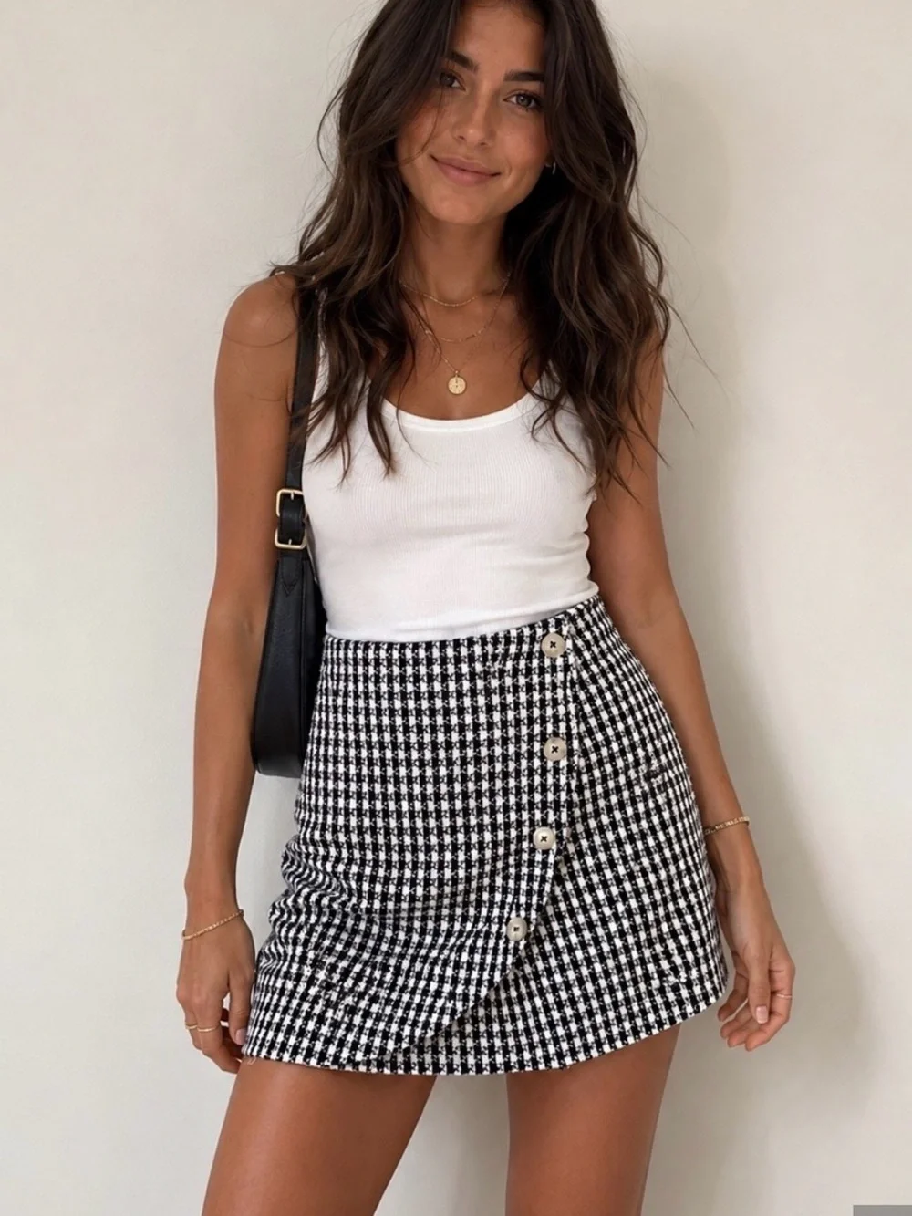 Anthropologie Maeve Houndstooth Button-Front Mini Skirt - Black & White - Picture 1 of 6